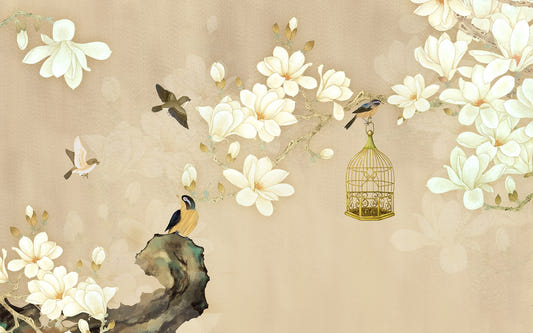 Beautiful Flowers and Birds Painting Wall Murals