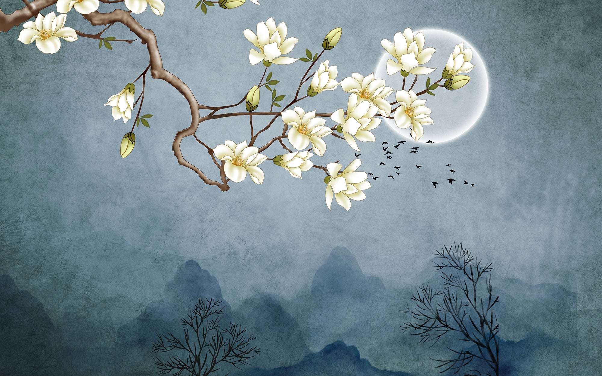 Floral Japanese Art Printed Wallpaper Murals