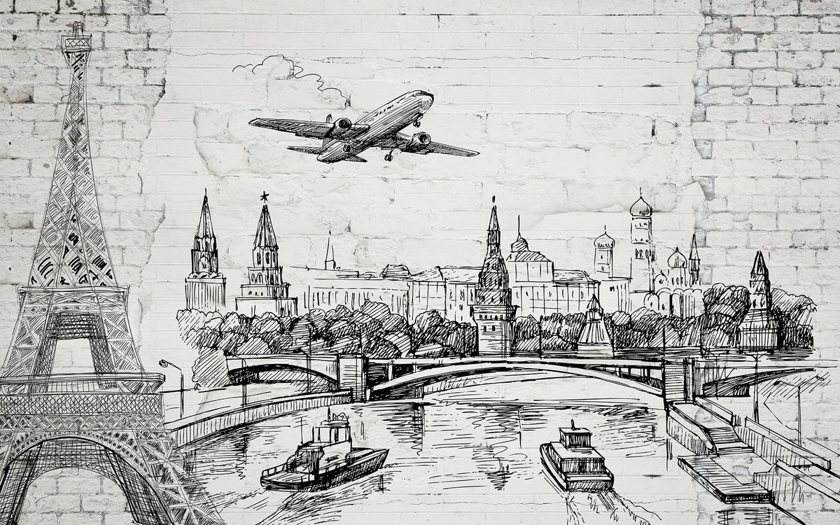 Architectural Marvels on Brick Wall Murals in your room — zoomed