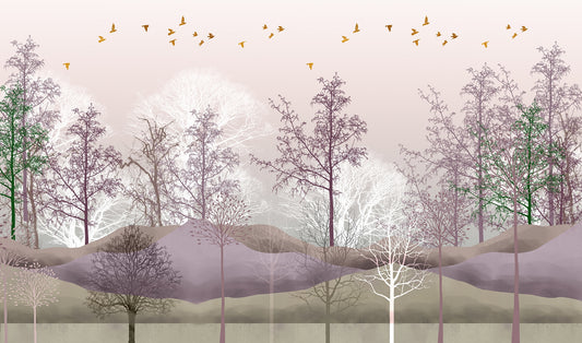 Pink Enchanted Forest Spooky Trees Mural