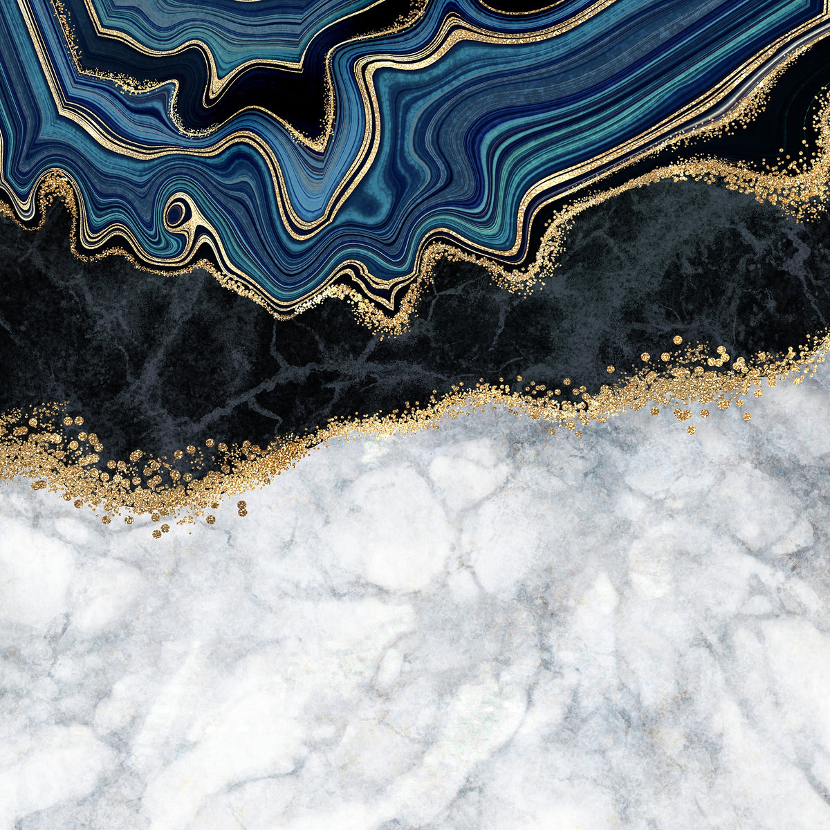 Blue and Gold Marbled Elegance Wall Murals in your room — zoomed