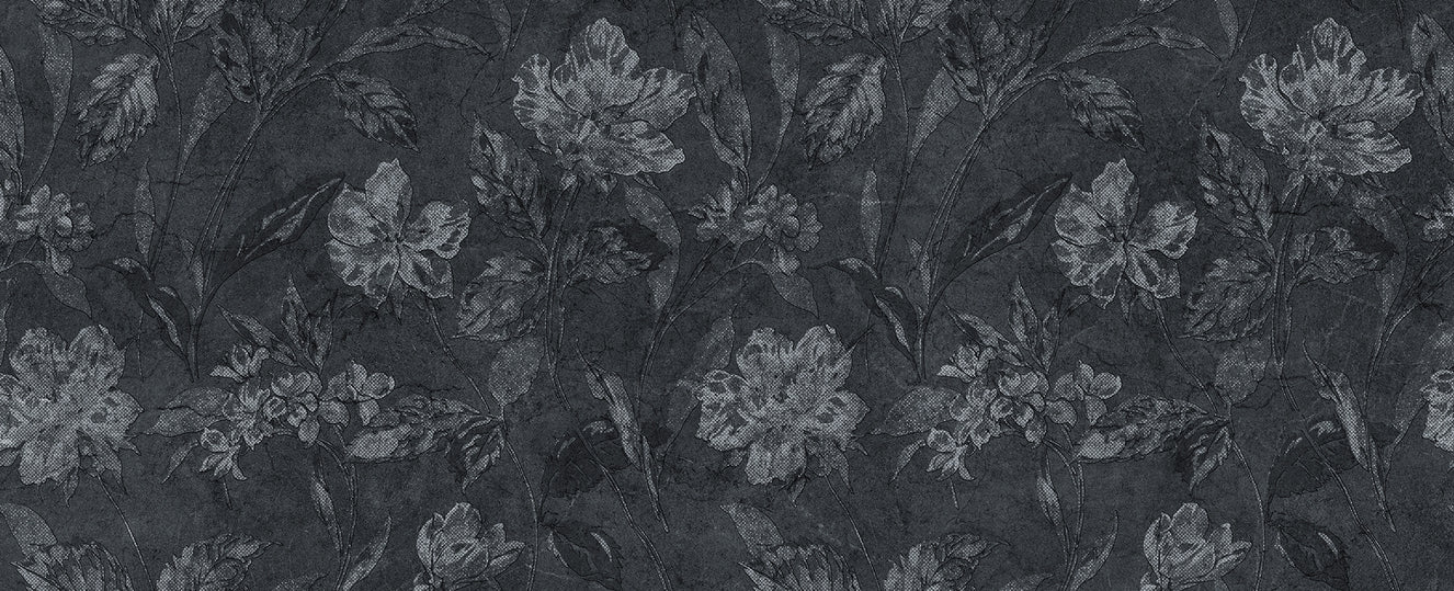 Flower Pattern on Black Background Wall Murals