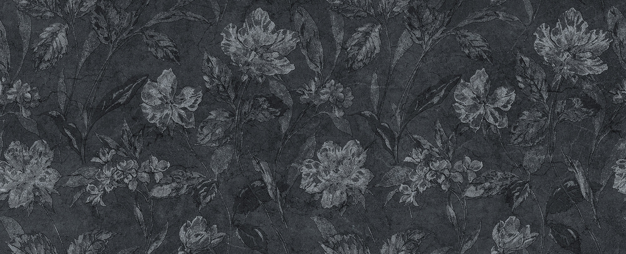 Flower Pattern on Black Background Wall Murals