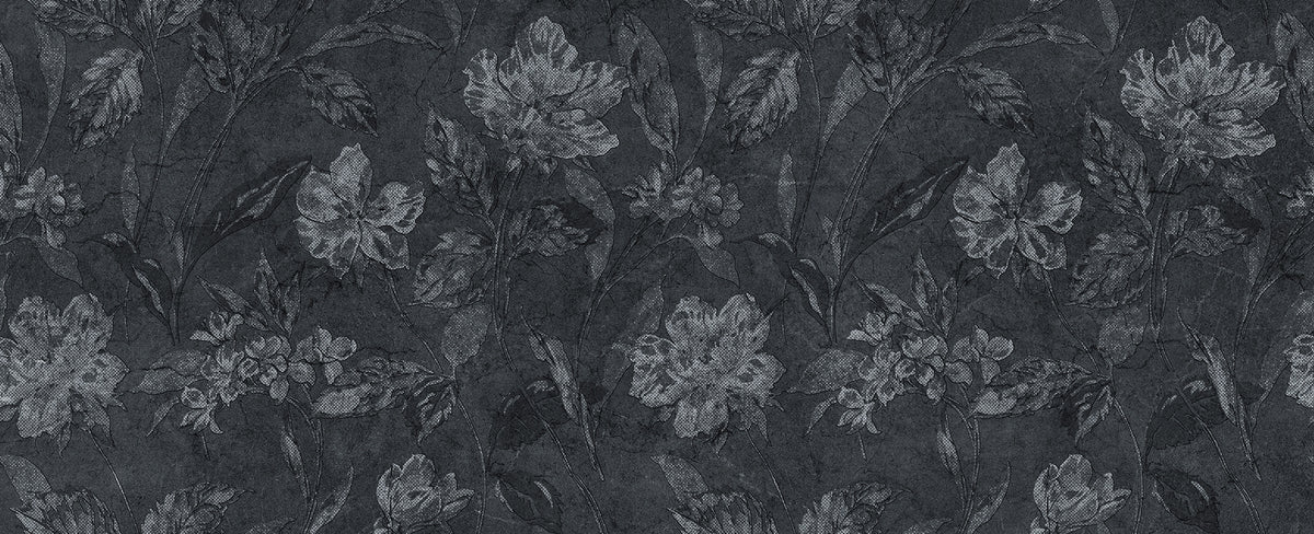 Flower Pattern on Black Background Wall Murals in your room — zoomed