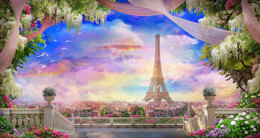Blush Sunset Over Paris Wall Murals