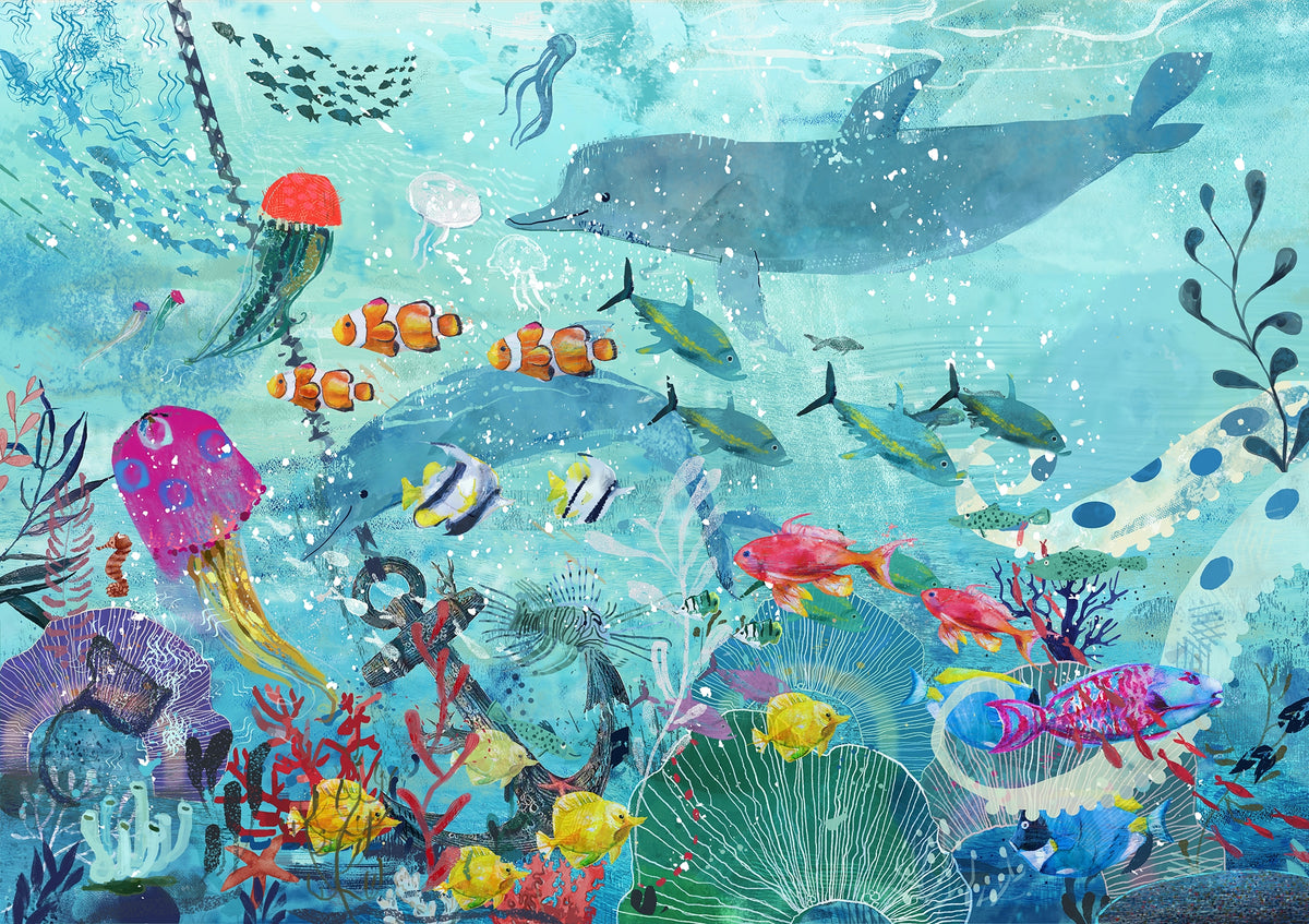 Watercolor Marine Life Wall Murals in your room — zoomed