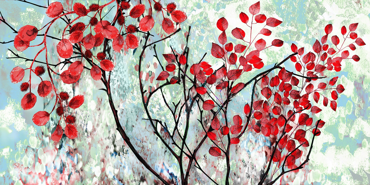 Vibrant Red Leaves Wall Art Murals in your room — zoomed