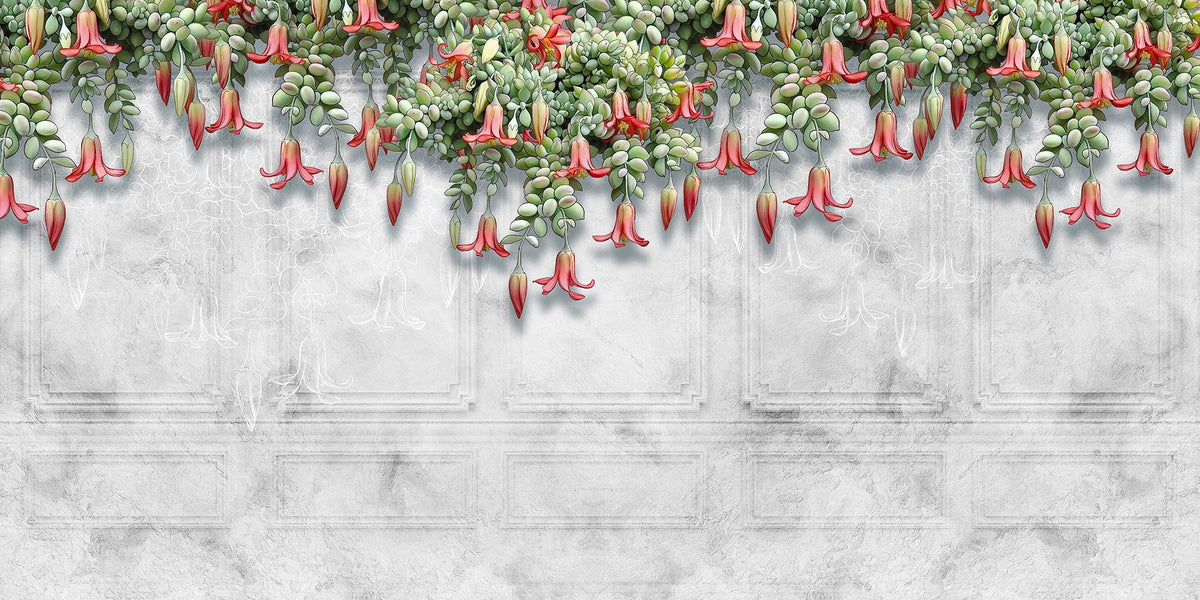 Tropical Blooms on Concrete Murals in your room — zoomed