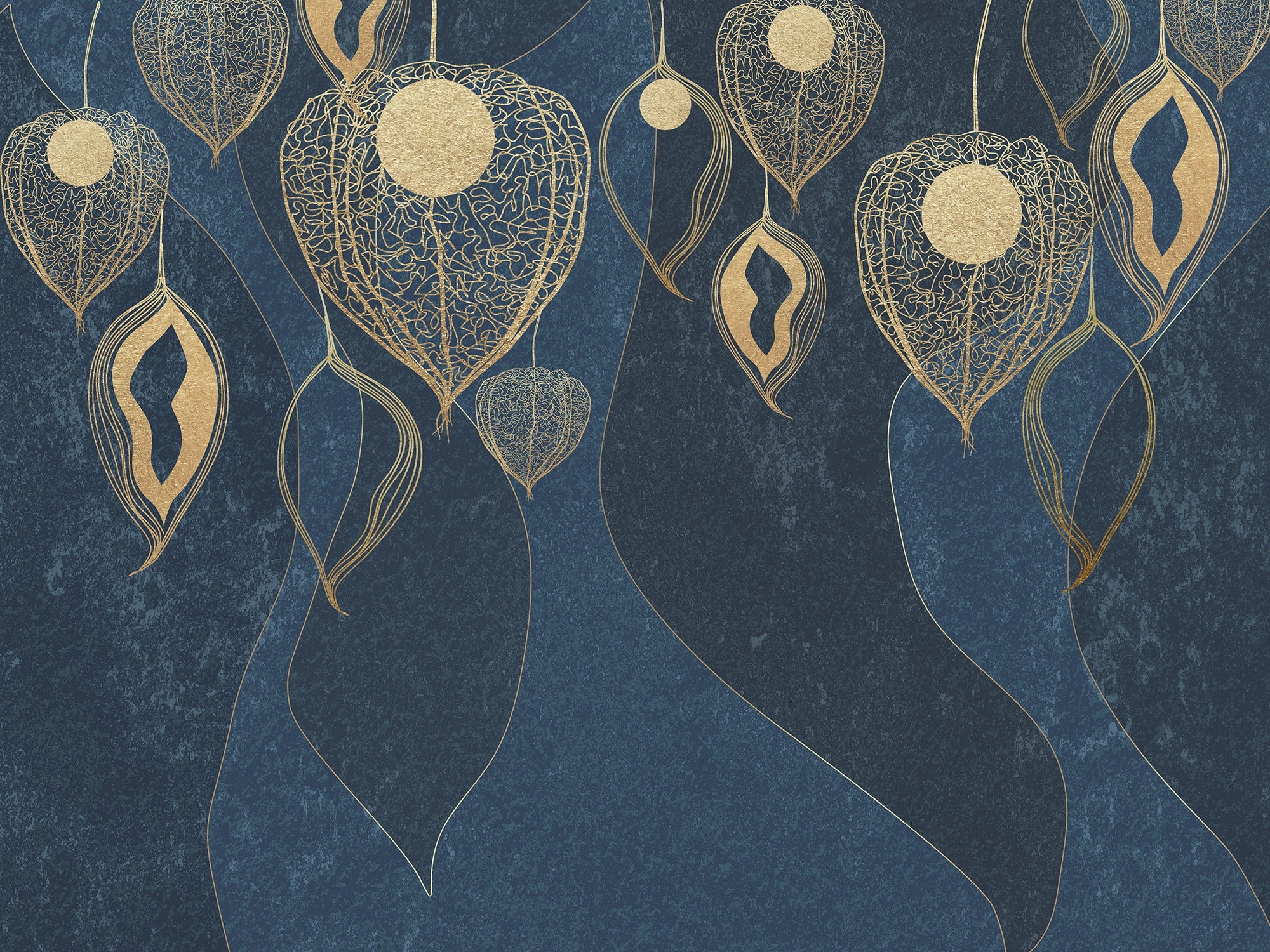 Elegant Golden Leaves Self Adhesive Murals