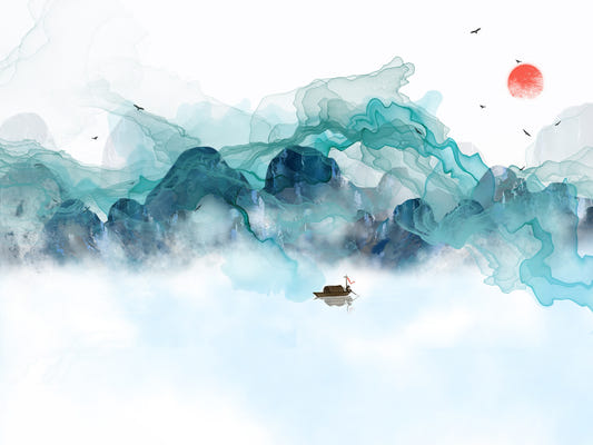 Aquatic Mountain Abstraction Wall Murals