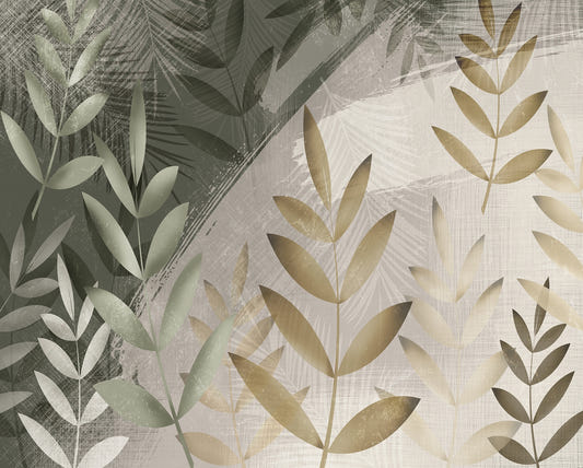 Green and Beige Foliage Delight Murals