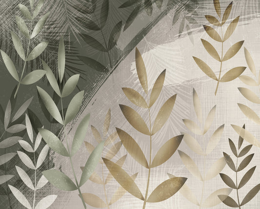 Green and Beige Foliage Delight Murals