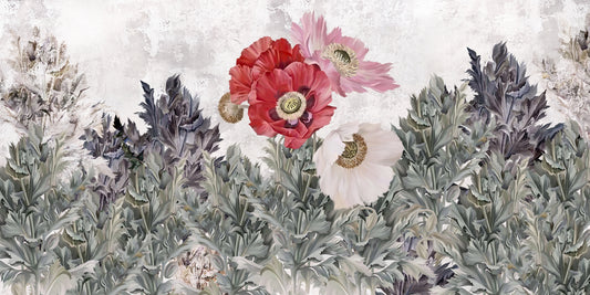 Painted Poppies in Grunge Wallpaper Murals