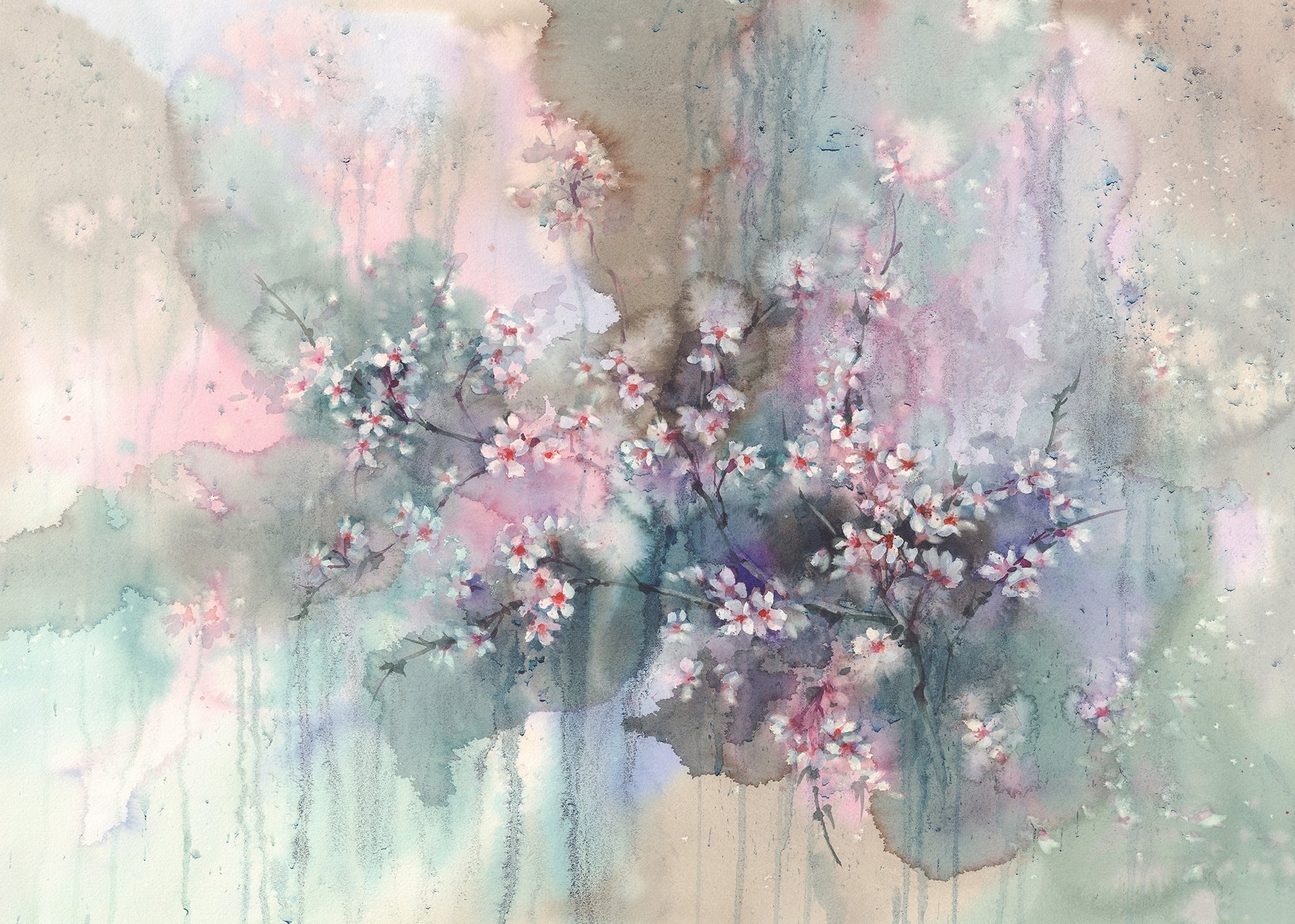 Watercolor Sakura Floral Delight Murals