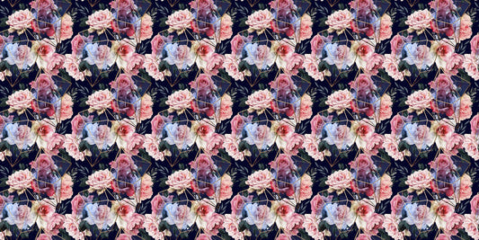 Opulent Blooms with Gold Lines Wallpaper