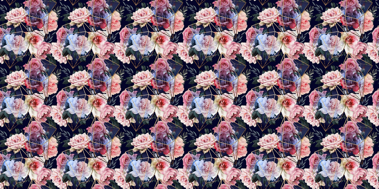 Opulent Blooms with Gold Lines Wallpaper
