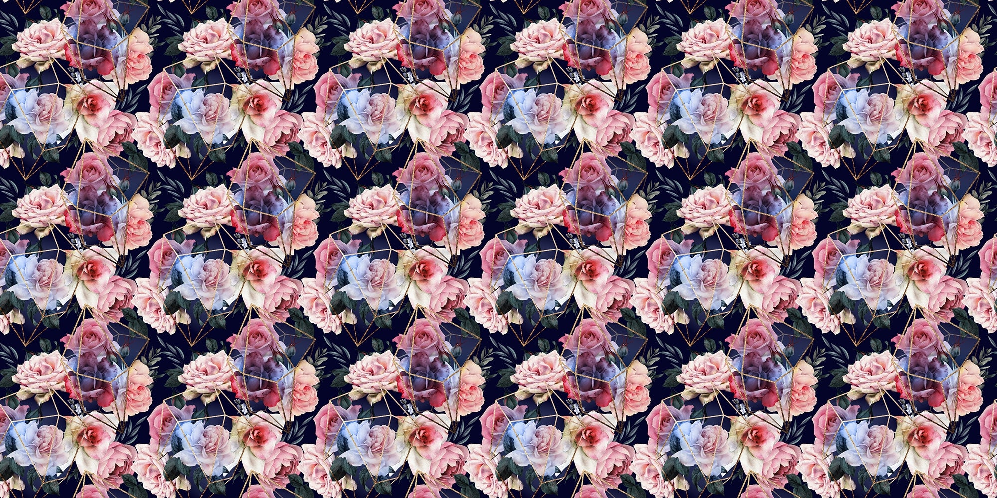 Opulent Blooms with Gold Lines Wallpaper