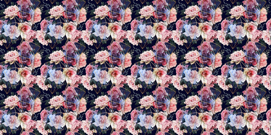 Opulent Blooms with Gold Lines Wallpaper