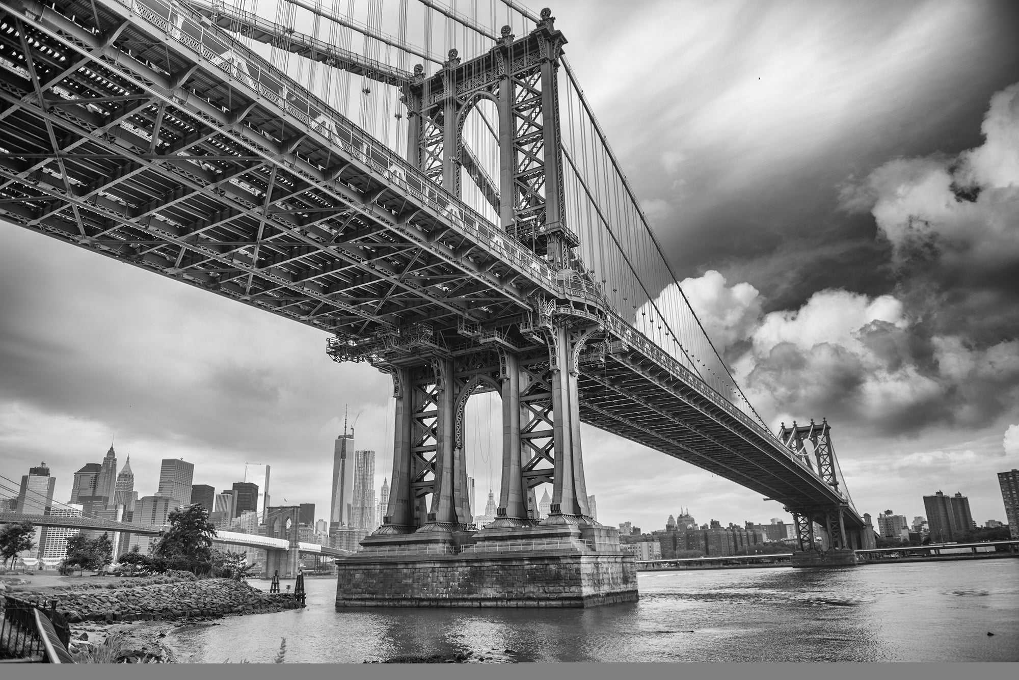 Black & White Brooklyns Skyline Bridge Wall Murals