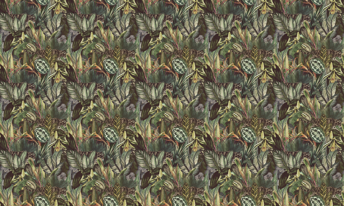 Artistic Tropical Leaf Tapestry Wallpaper in your room — zoomed