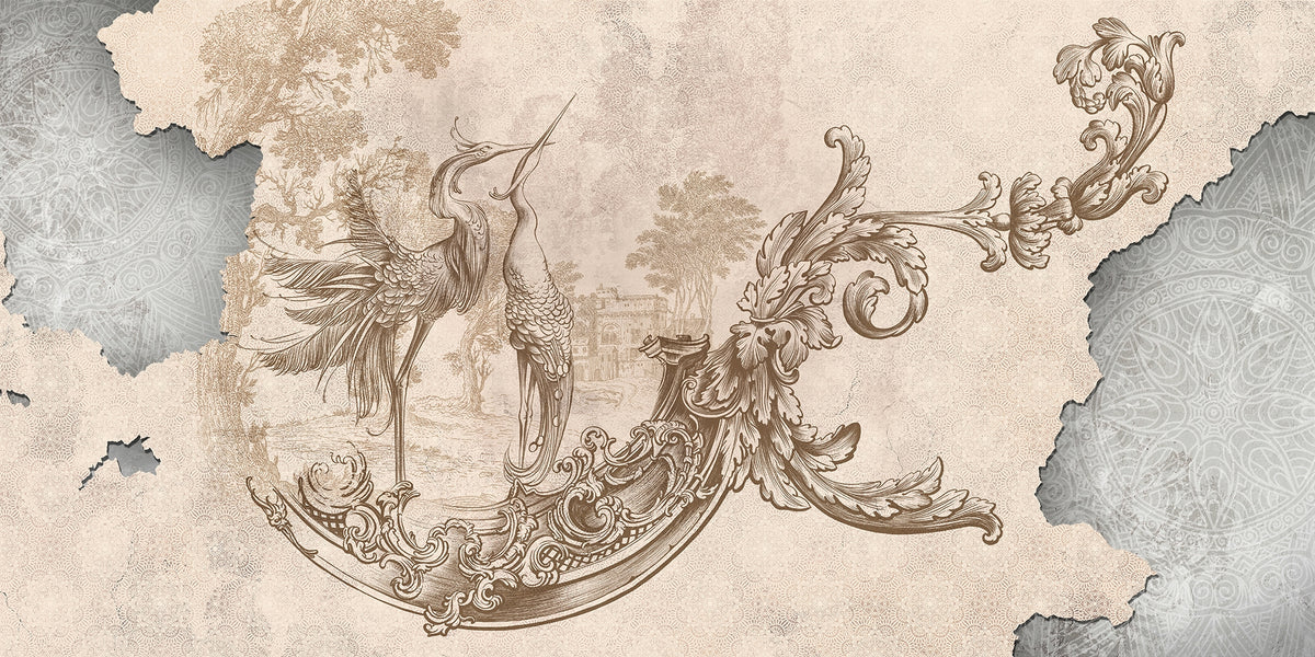Graceful Beige Rococo Design Wall Murals in your room