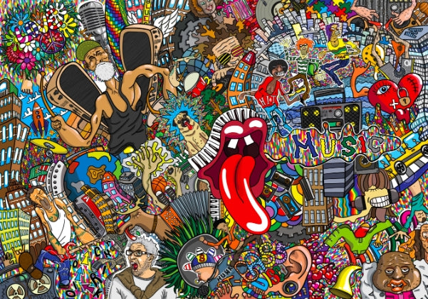 Vibrant Musical Cityscape Wall Mural