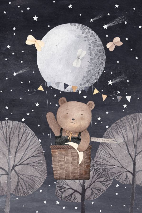 Dreamy Bear Balloon Adventure Mural in your room — zoomed