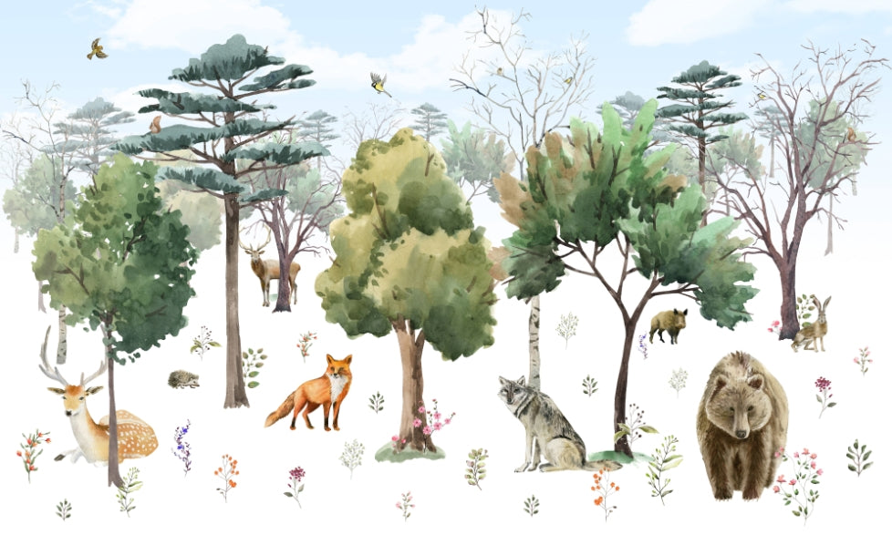 Watercolor Woodland Creatures Mural in your room