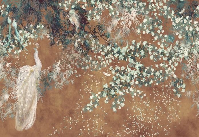 Elegant Peacock Garden Wallpaper Mural
