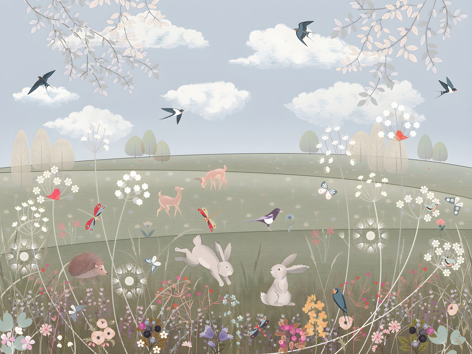 Whimsical Wonders Storybook Meadow Mural