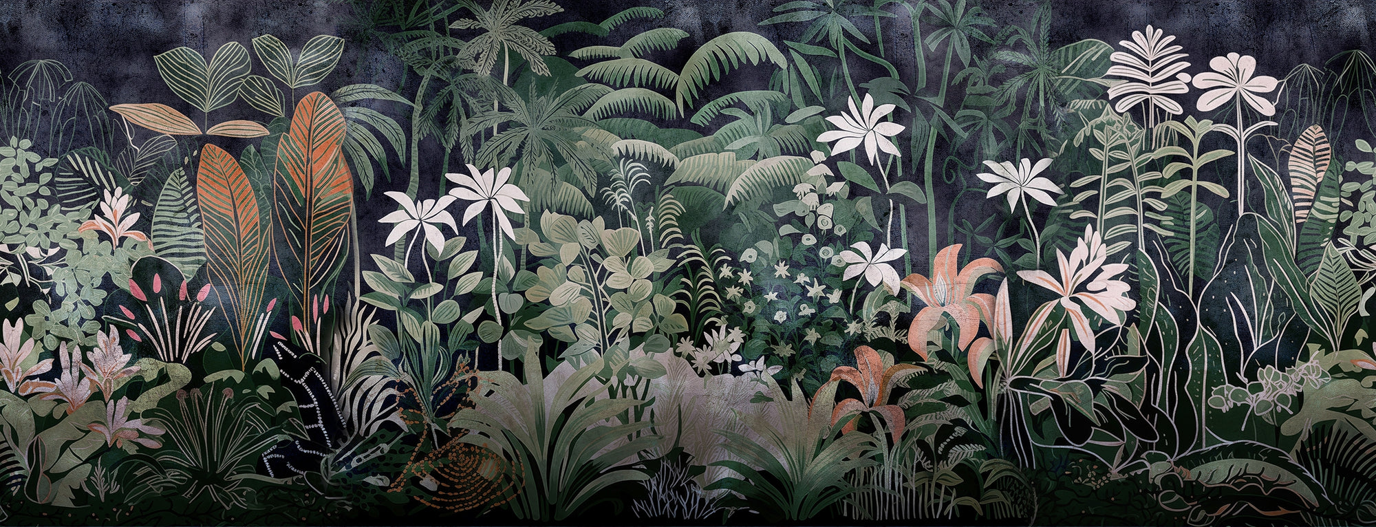 Enchanted Understory Nocturnal Jungle Mural