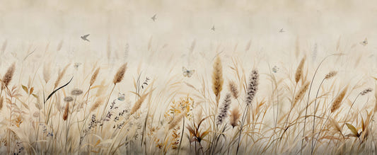 Pastoral Elegance Butterflies Over Grasses Mural