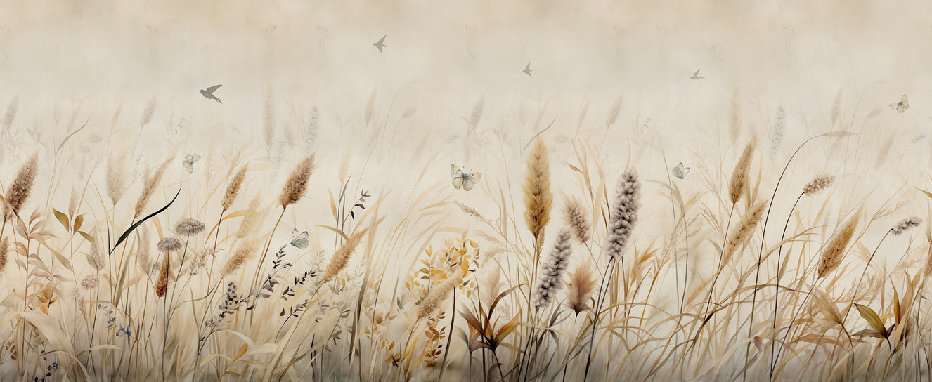 Pastoral Elegance Butterflies Over Grasses Mural