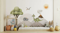 Minimalist tree and dinosaur art for a modern children's wall mural.