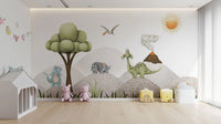 Subtle textured background with cartoon dinosaurs for a kids wall mural.