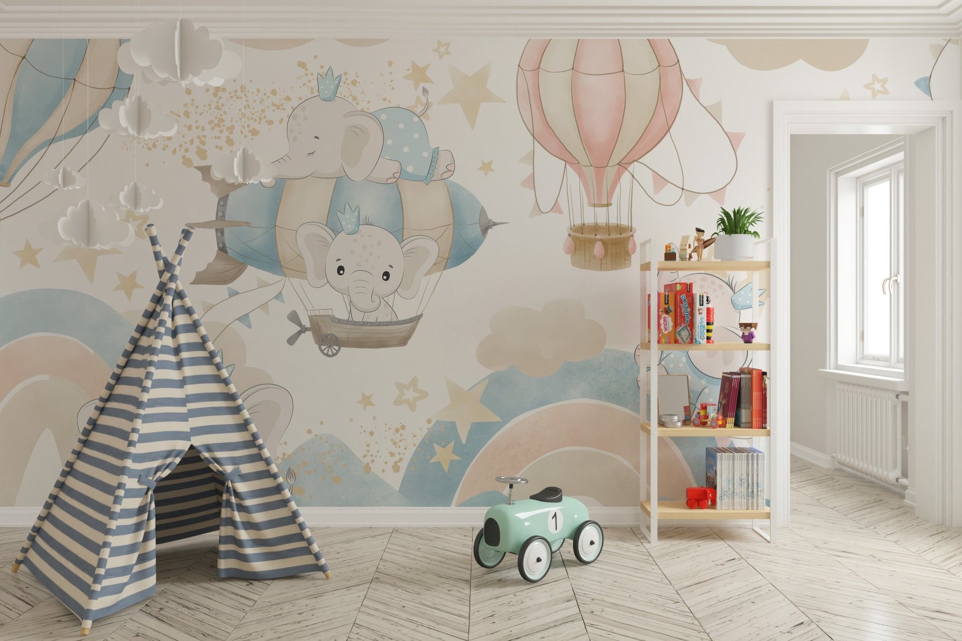 Baby Elephants Playtime Wallpaper Mural - Wallanza
