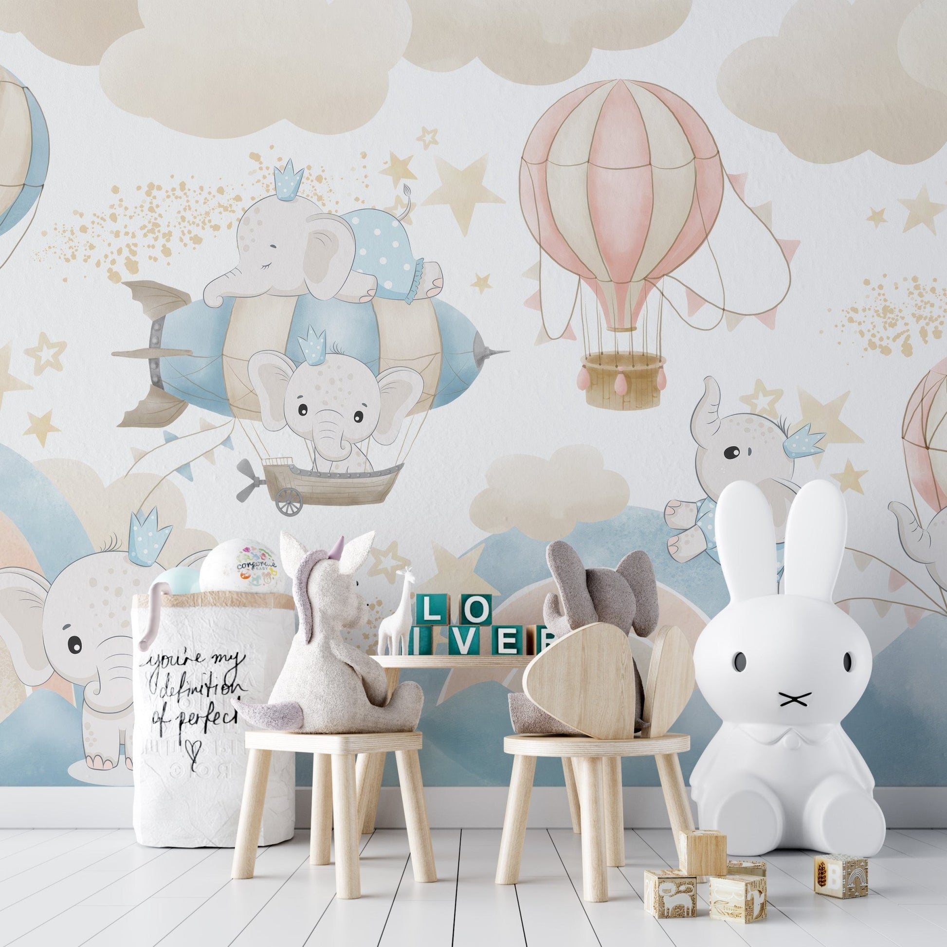 Baby Elephants Playtime Wallpaper Mural - Wallanza