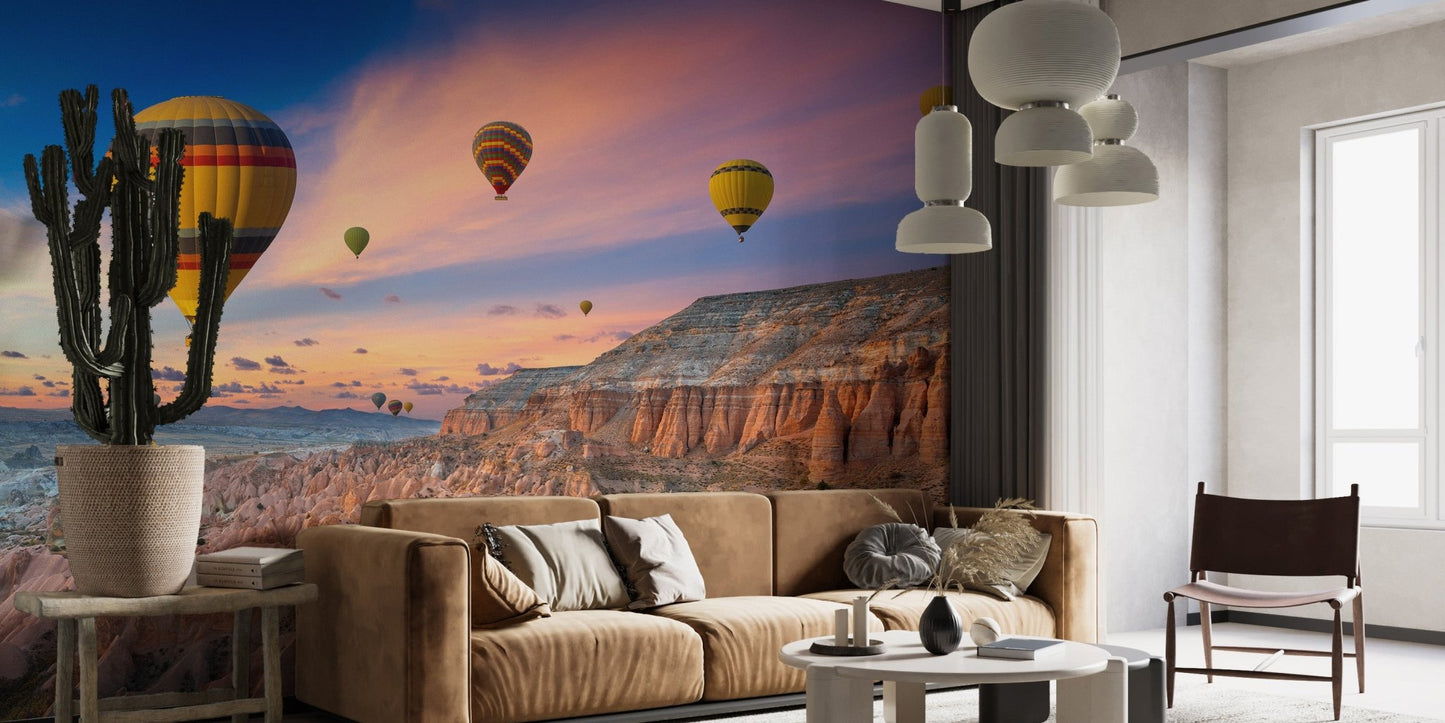 Sunset balloon mural for cozy interiors
