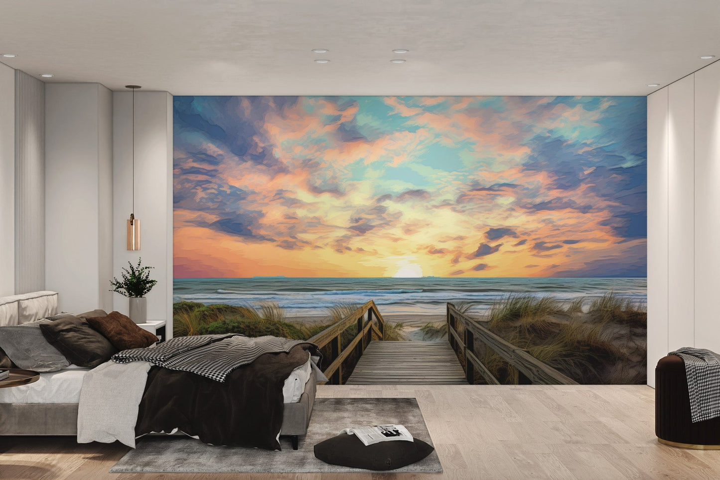 Beach Sunset Boardwalk Wallpaper - Wallanza