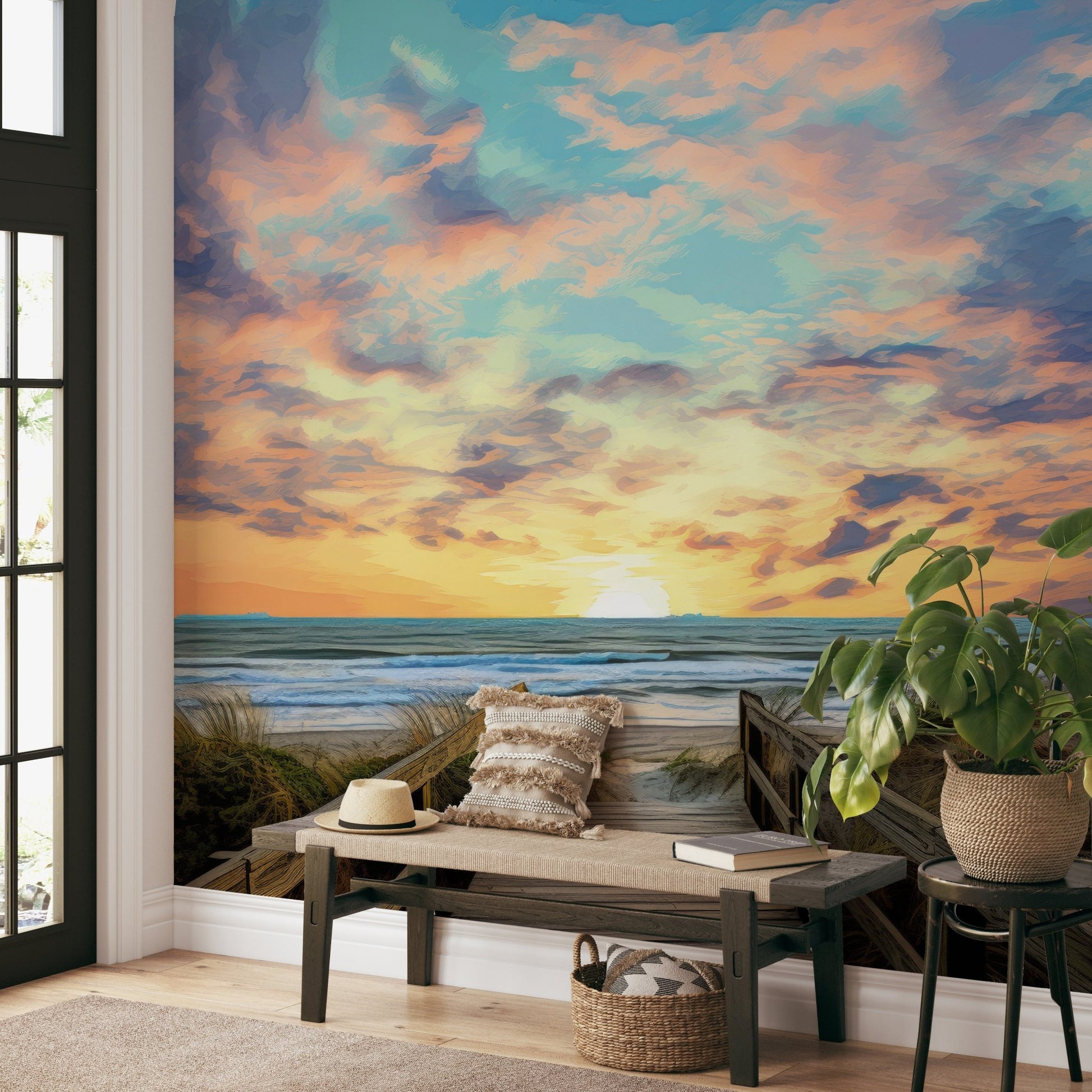 Beach Sunset Boardwalk Wallpaper - Wallanza