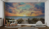 Beach Sunset Boardwalk Wallpaper - Wallanza