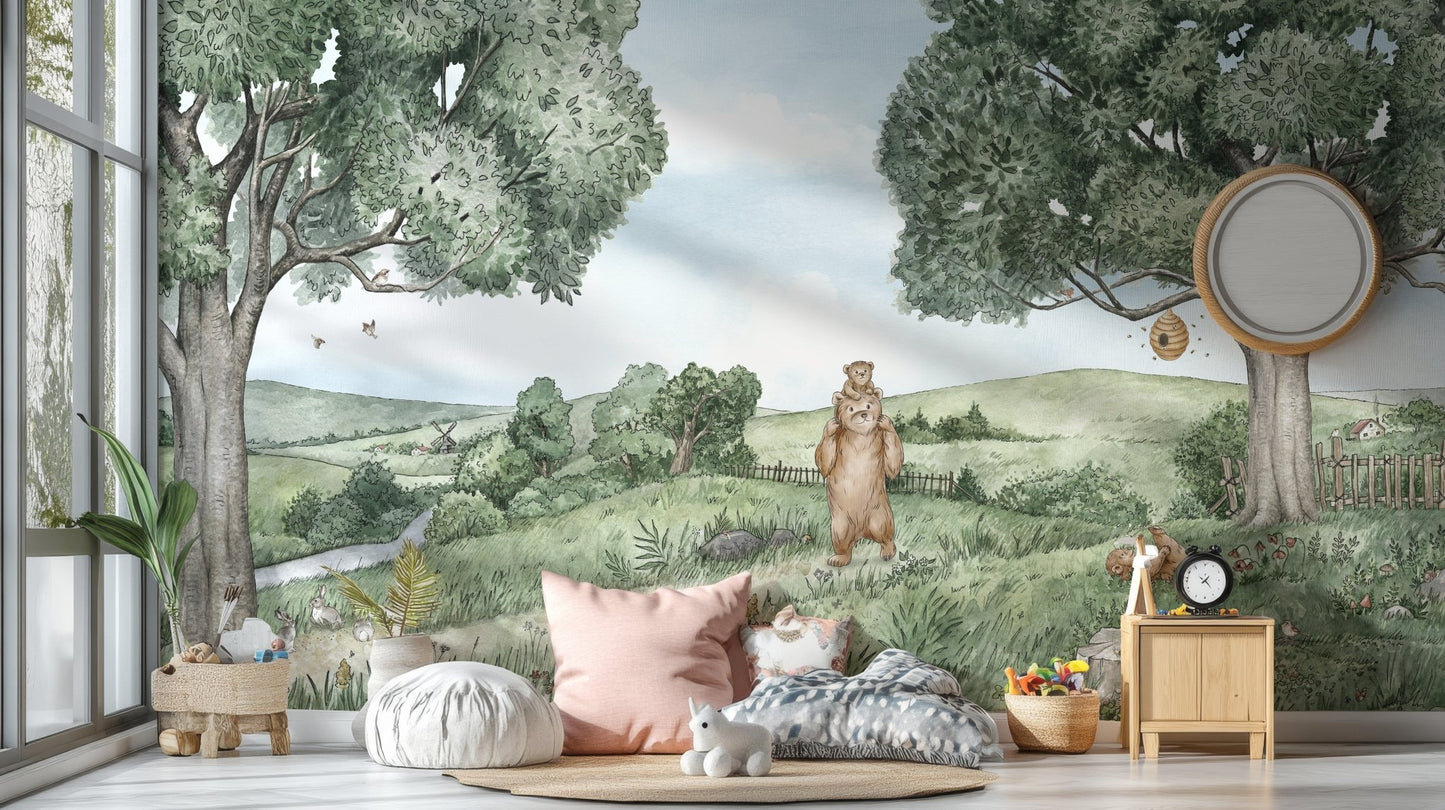 Bears and Bees Wall Mural - Wallanza