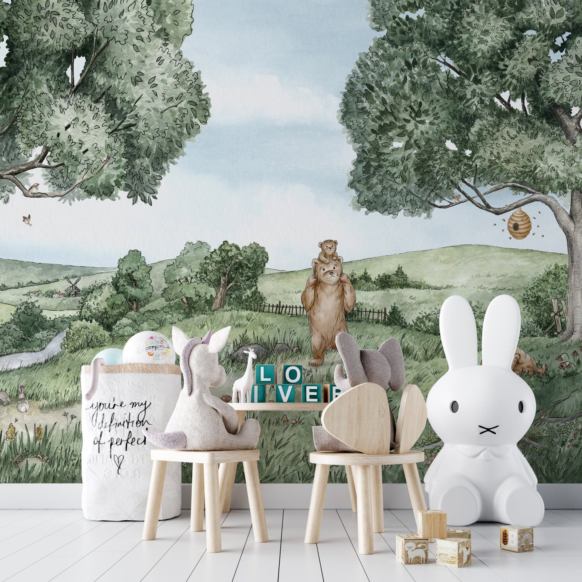 Bears and Bees Wall Mural - Wallanza