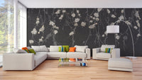 Elegant Floral and Birds Mural in spacious living room.