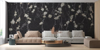 Moody Floral Wall Mural in open plan living space.
