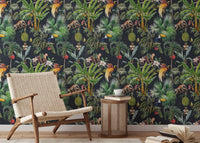 Seamless tropical floral wall mural for serene reading room interiors.