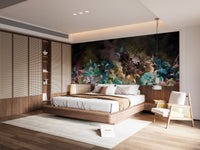 Peony blooms mural in calming watercolor tones for bedroom walls.
