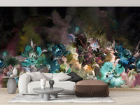 Gentle watercolor peony flowers mural for living area wall decor.
