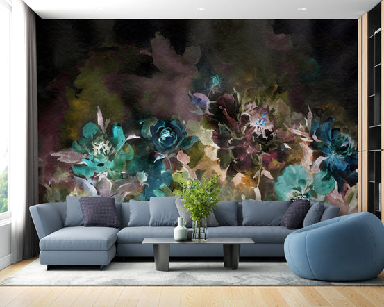 Stunning peony wallpaper mural in artistic watercolor for home office.
