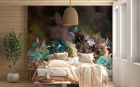 Watercolor peony mural for graceful and serene bedroom interiors.
